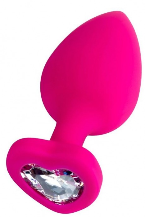 Розовая анальная втулка Diamond Heart с прозрачным кристаллом - 9,5 см. - ToyFa - купить с доставкой в Пушкино