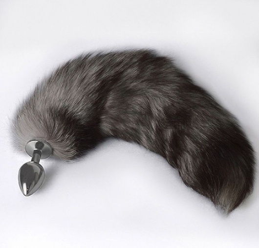 Серебристая коническая анальная пробка с пушистым хвостиком - Sitabella - купить с доставкой в Пушкино