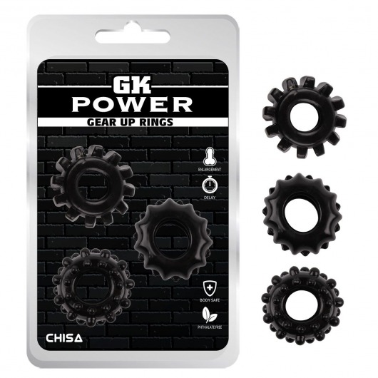 Набор из 3 черных эрекционных колец Gear Up Rings - Chisa - в Пушкино купить с доставкой