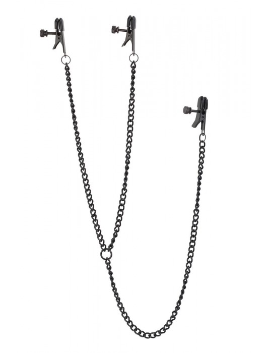 Черные зажимы на соски и клитор на цепочке DELUXE NIPPLE   CLIT CLAMPS - Dream Toys - купить с доставкой в Пушкино