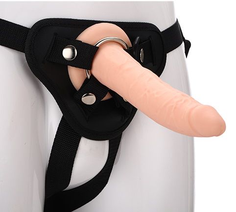Телесный страпон на черных трусиках STRAP ON REAL DILDO - 20 см. - Dream Toys - купить с доставкой в Пушкино