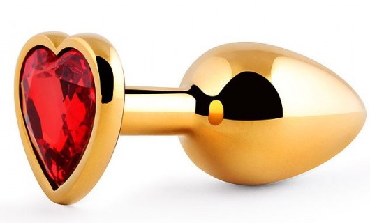 Золотистая анальная пробка с красным стразом-сердечком - 8 см. - Anal Jewelry Plug - купить с доставкой в Пушкино