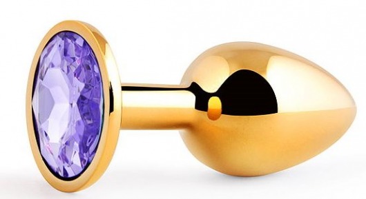 Золотистая анальная пробка с фиолетовым стразом - 7,2 см. - Anal Jewelry Plug - купить с доставкой в Пушкино