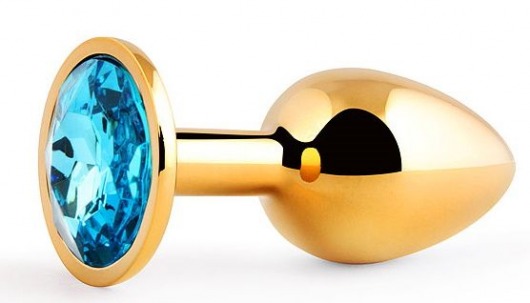 Золотистая анальная пробка с голубым стразом - 7,2 см. - Anal Jewelry Plug - купить с доставкой в Пушкино