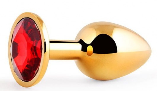 Золотистая анальная пробка с красным стразом - 7,2 см. - Anal Jewelry Plug - купить с доставкой в Пушкино