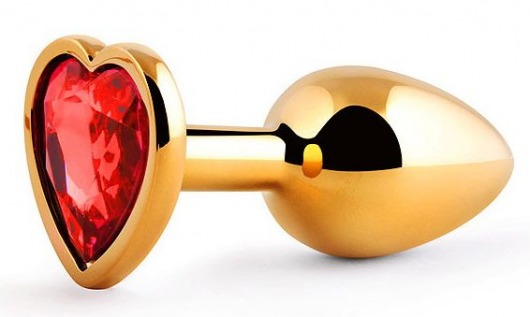 Золотистая анальная пробка с красным стразом-сердечком - 7 см. - Anal Jewelry Plug - купить с доставкой в Пушкино