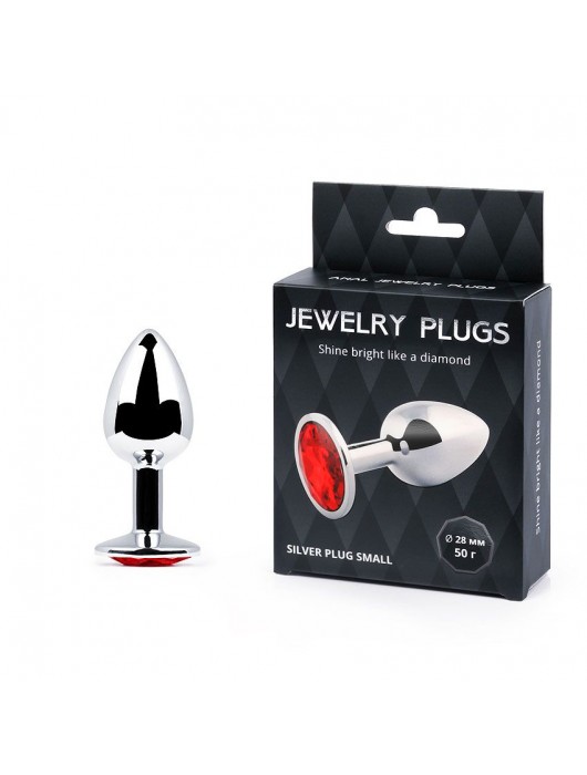 Серебристая анальная пробка с красным стразом - 7,2 см. - Anal Jewelry Plug - купить с доставкой в Пушкино