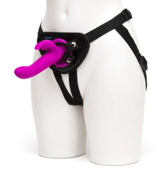 Лиловый страпон Rechargeable Vibrating Strap-On Harness Set - 17,6 см. - Happy Rabbit - купить с доставкой в Пушкино