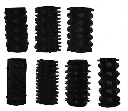 Набор из 7 черных насадок PENIS SLEEVES SET - Dream Toys - в Пушкино купить с доставкой