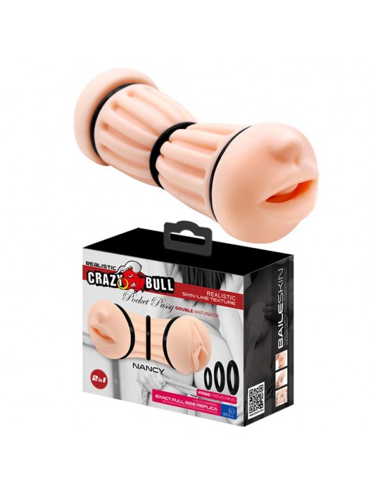 Телесный двусторонний мастурбатор Nancy - ротик и вагина - Baile - в Пушкино купить с доставкой