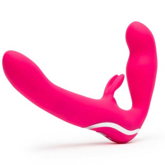 Ярко-розовый безремневой страпон Rechargeable Vibrating Strapless Strap-On - Happy Rabbit - купить с доставкой в Пушкино