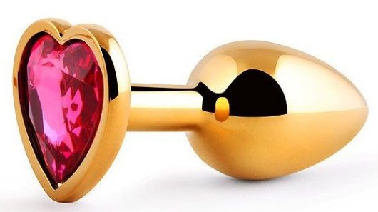 Золотистая анальная пробка с малиновым кристаллом-сердечком - 7 см. - Anal Jewelry Plug - купить с доставкой в Пушкино