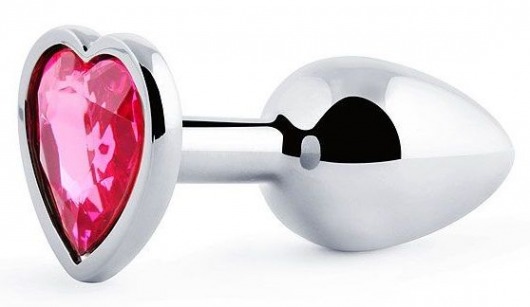Серебристая анальная пробка с малиновым кристаллом-сердечком - 7 см. - Anal Jewelry Plug - купить с доставкой в Пушкино