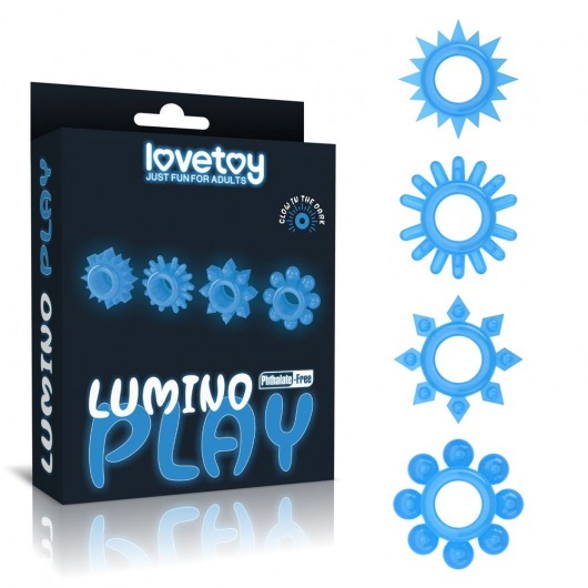 Набор из 4 голубых, светящихся в темноте эрекционных колец Lumino Play - Lovetoy - в Пушкино купить с доставкой