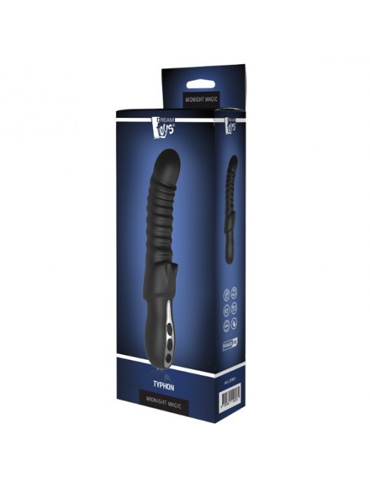 Черный изогнутый вибратор с ребрышками Typhon - 23 см. - Dream Toys