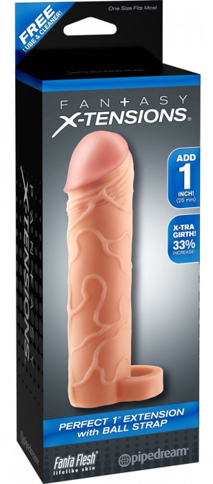 Телесная насадка с кольцом Perfect 1 Extension with Ball Strap - 17 см. - Pipedream - в Пушкино купить с доставкой