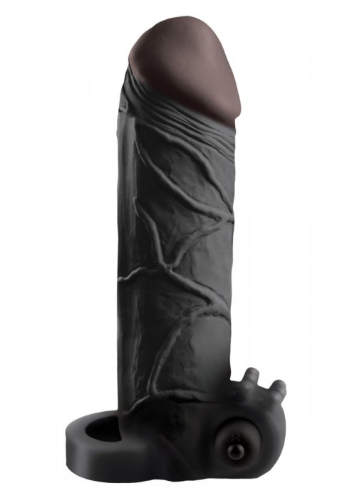 Чёрная вибронасадка с кольцом Vibrating Real Feel 2 Extension - 16 см. - Pipedream - в Пушкино купить с доставкой