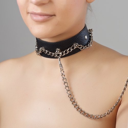 Чёрный ошейник из натуральной кожи - Sitabella - купить с доставкой в Пушкино