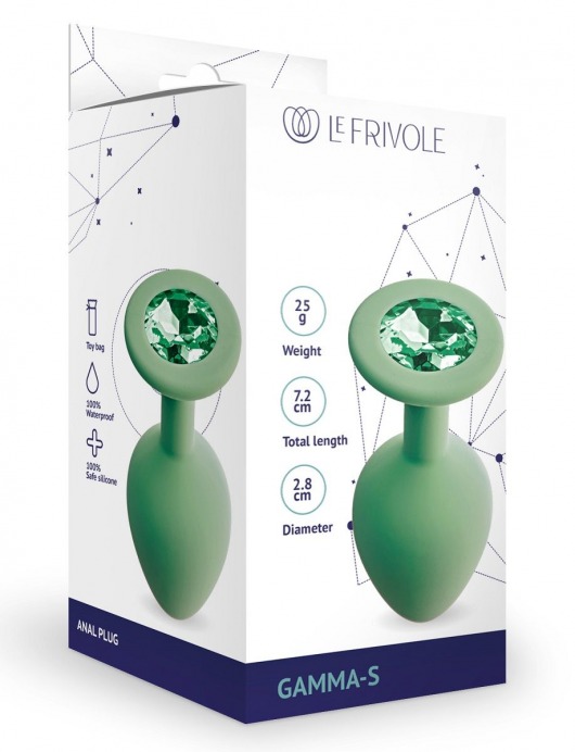 Салатовая анальная пробка с кристаллом Gamma-S - 7,2 см. - Le Frivole