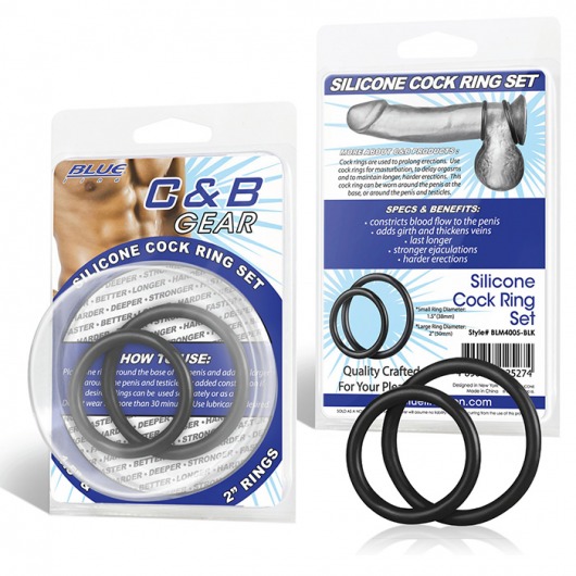 Набор из двух черных силиконовых колец разного диаметра SILICONE COCK RING SET - BlueLine - в Пушкино купить с доставкой
