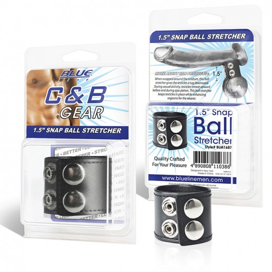 Хомут-утяжка для мошонки из искусственной кожи на клепках SNAP BALL STRETCHER - BlueLine - купить с доставкой в Пушкино