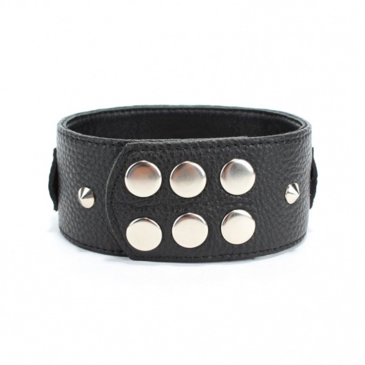 Черный кожаный ошейник с короткими шипами - БДСМ Арсенал - купить с доставкой в Пушкино