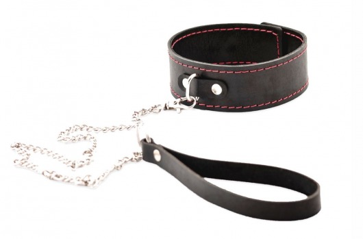 Черный широкий ошейник с красной строчкой и поводком - Crazy Handmade - купить с доставкой в Пушкино