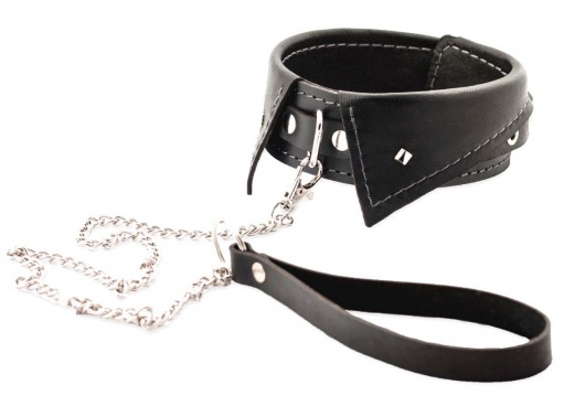 Черный ошейник-воротничок с металлическим поводком - Crazy Handmade - купить с доставкой в Пушкино