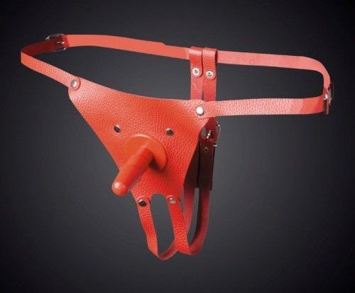 Красные кожаные универсальные трусики со штырьком для насадок - Sitabella - купить с доставкой в Пушкино