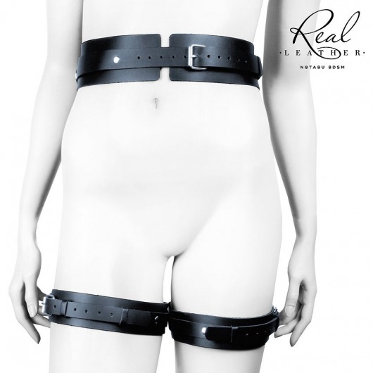 Черный кожаный пояс с гартерами - S-M - Notabu - купить с доставкой в Пушкино