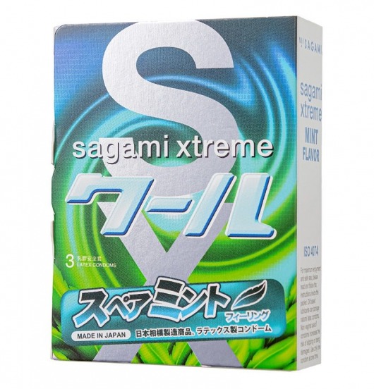 Презервативы Sagami Xtreme Mint с ароматом мяты - 3 шт. - Sagami - купить с доставкой в Пушкино