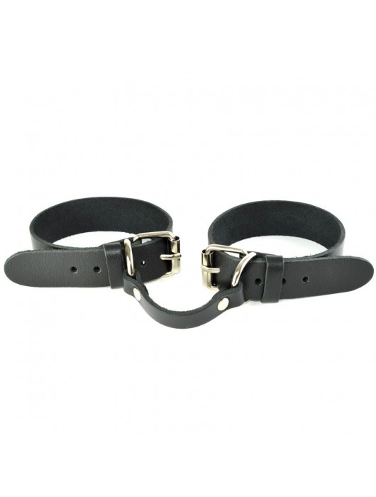 Черные кожаные наручники со съемной красной опушкой - Sitabella - купить с доставкой в Пушкино