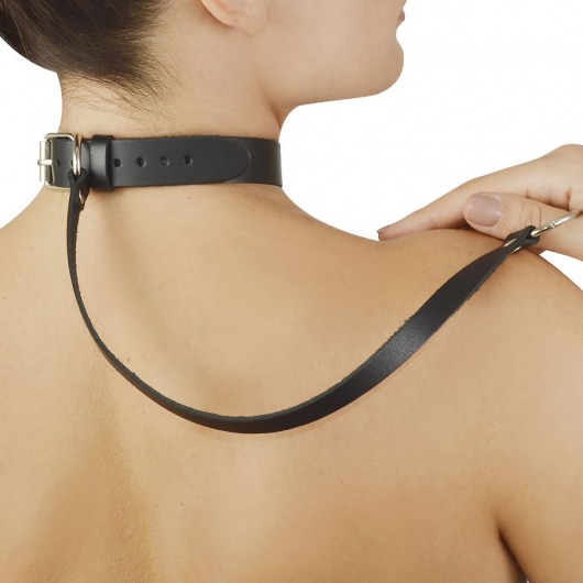 Черный меховой ошейник с кожаным поводком - Sitabella - купить с доставкой в Пушкино