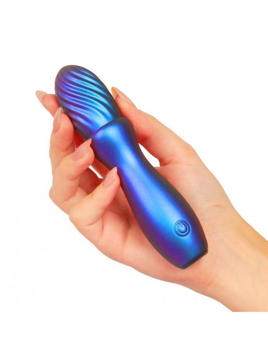 Синий вибромассажёр со спиралевидным рельефом - 14 см. - DAISY