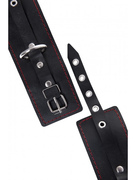 Черные кожаные однослойные наручники с контрастной строчкой - Pecado - купить с доставкой в Пушкино