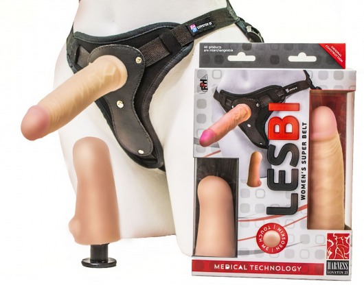 Телесный страпон Harness LESBI с вагинальной пробкой - 16,5 см. - LOVETOY (А-Полимер) - купить с доставкой в Пушкино