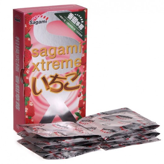 Презервативы Sagami Xtreme Strawberry c ароматом клубники - 10 шт. - Sagami - купить с доставкой в Пушкино