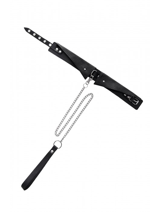 Черный кожаный ошейник-воротник с поводком - Pecado - купить с доставкой в Пушкино