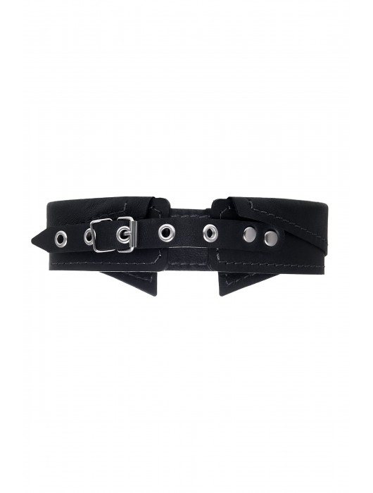 Черный кожаный ошейник-воротник с поводком - Pecado - купить с доставкой в Пушкино