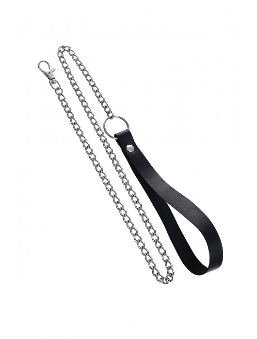 Черный кожаный ошейник-воротник с поводком - Pecado - купить с доставкой в Пушкино