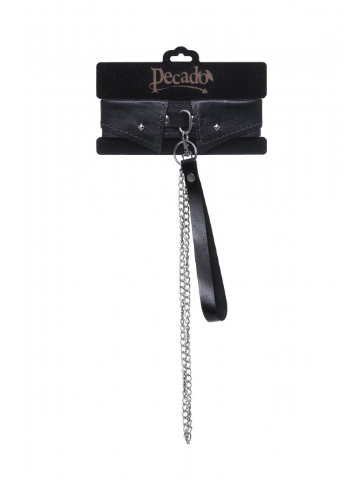 Черный кожаный ошейник-воротник с поводком - Pecado - купить с доставкой в Пушкино