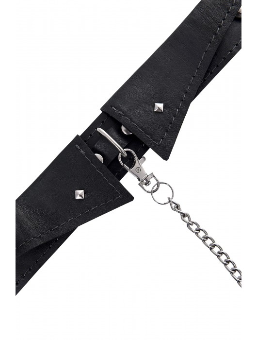 Черный кожаный ошейник-воротник с поводком - Pecado - купить с доставкой в Пушкино