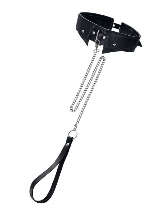 Черный кожаный ошейник-воротник с поводком - Pecado - купить с доставкой в Пушкино