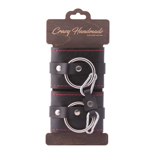 Черные однослойные кожаные наручники с контрастной строчкой - Crazy Handmade - купить с доставкой в Пушкино