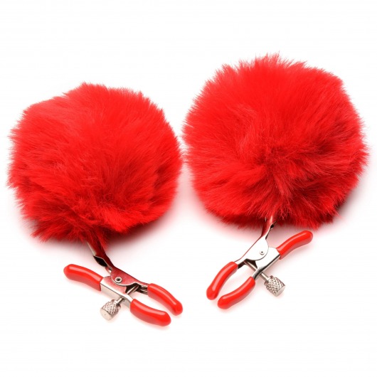 Красные зажимы на соски с помпонами Pom Pom - XR Brands - купить с доставкой в Пушкино
