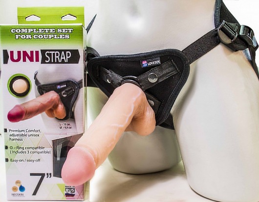 Страпон-унисекс с двумя насадками UNI strap 7  Harness - 19 и 16 см. - LOVETOY (А-Полимер) - купить с доставкой в Пушкино