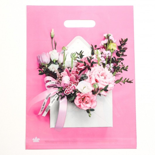 Розовый пакет с цветочным принтом и вырубной ручкой (40х31 см) - Сима-Ленд - купить с доставкой в Пушкино