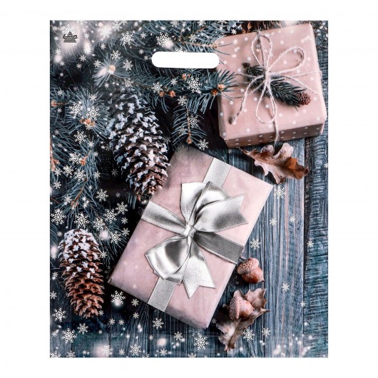 Новогодний пакет с принтом в виде подарков и вырубной ручкой (45х38 см) - Сима-Ленд - купить с доставкой в Пушкино