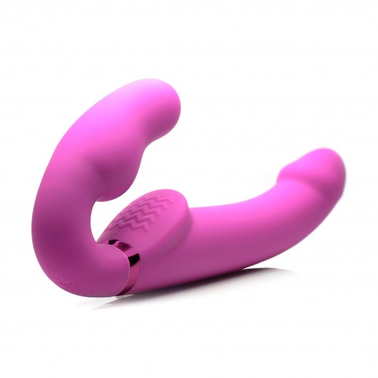 Розовый безремневой страпон с вибрацией и функцией расширения Inflatable Ergo-Fit Strapless Strap-On - XR Brands - купить с доставкой в Пушкино