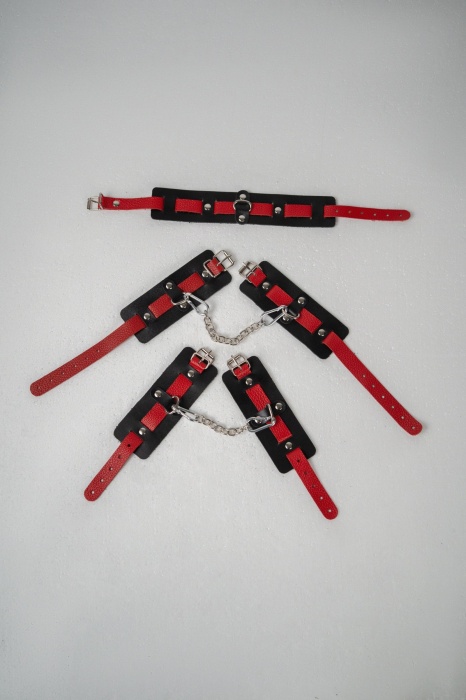 Черно-красный набор фиксаций: наручники, оковы и ошейник - Crazy Handmade - купить с доставкой в Пушкино